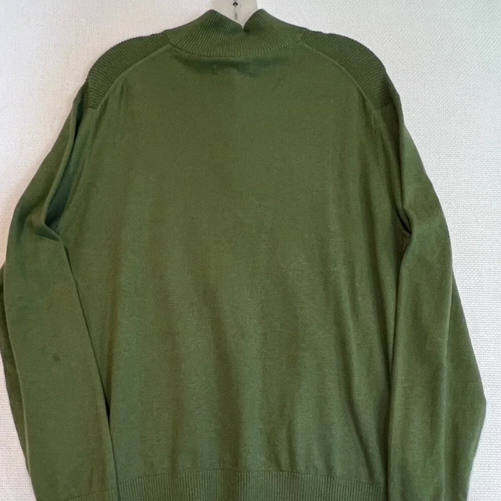 Banana‎ Republic 1/4 Button Mock Neck Pullover Sweater Olive Green Knit Sz Large